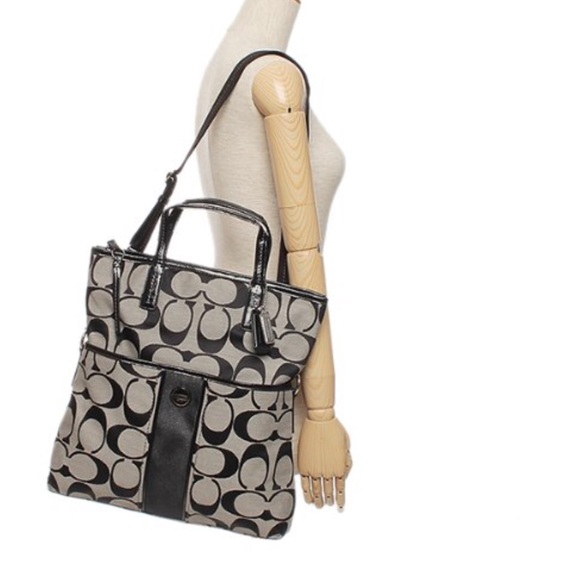 COACH SIGNATURE STRIPE FOLDOVER TOTE - Picture 2 of 6